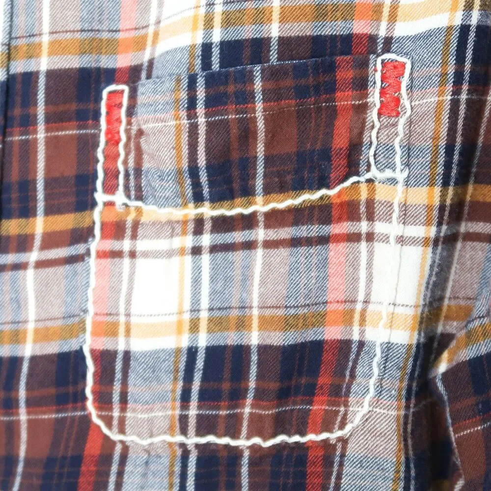 True Religion‎ Mens Button Up Shirt XL Plaid Orange Brown Cowboy Western